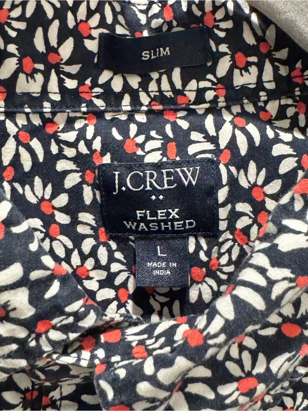 J. Crew Navy Short-Sleeve Button-Down with Red and White Floral Print